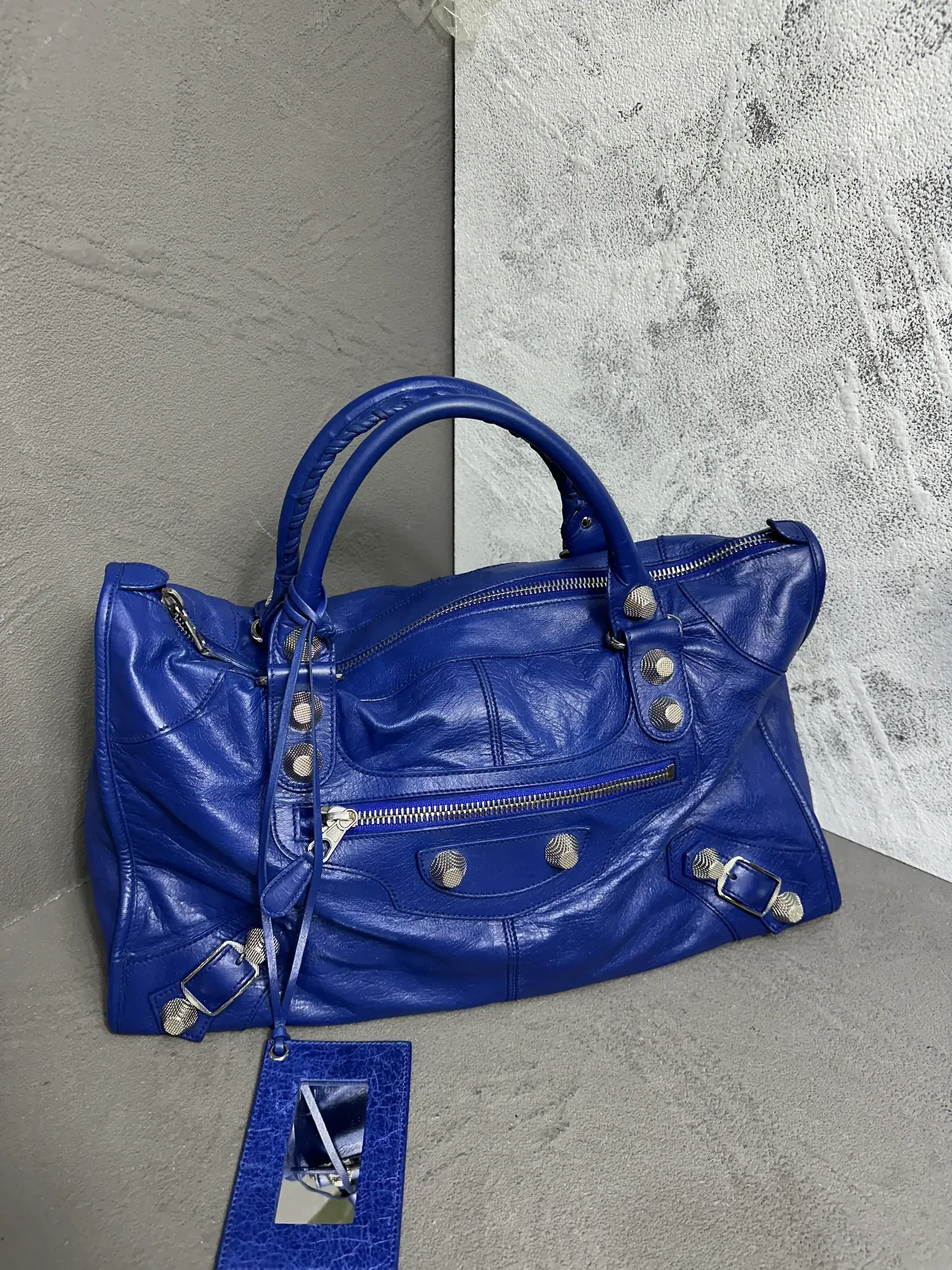 가방-발렌시아가-염색 - 모터백 파랑 수선 후